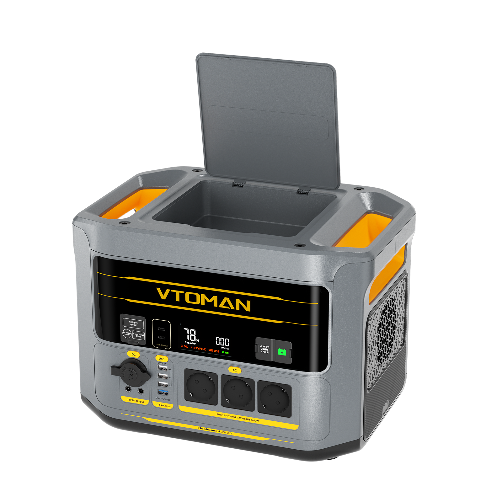 VTOMAN FlashSpeed 2400 bærbar powerstation 200W Pro solargenerator
