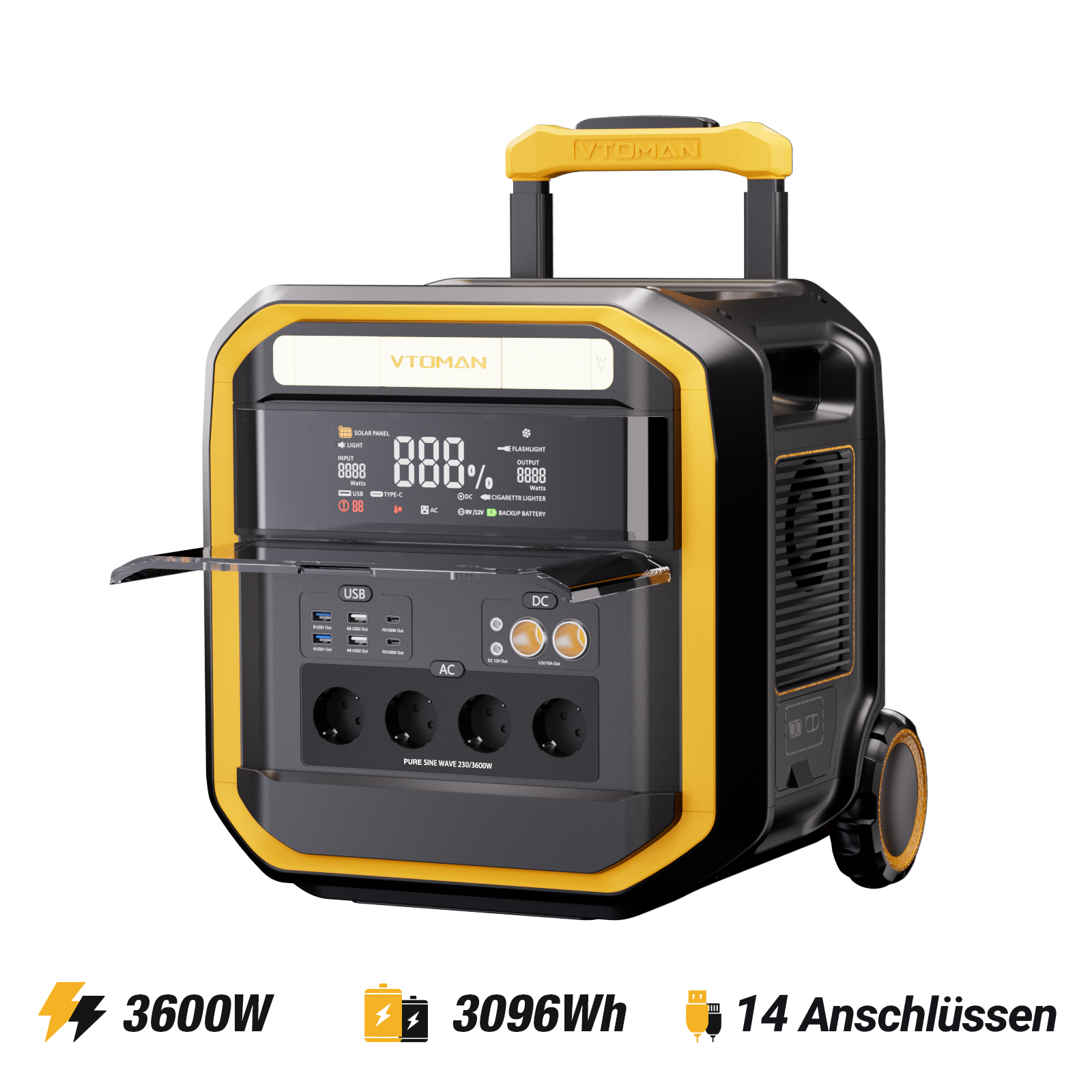 VTOMAN FlashSpeed Pro 3600 med 2816 Wh ekstra batteri