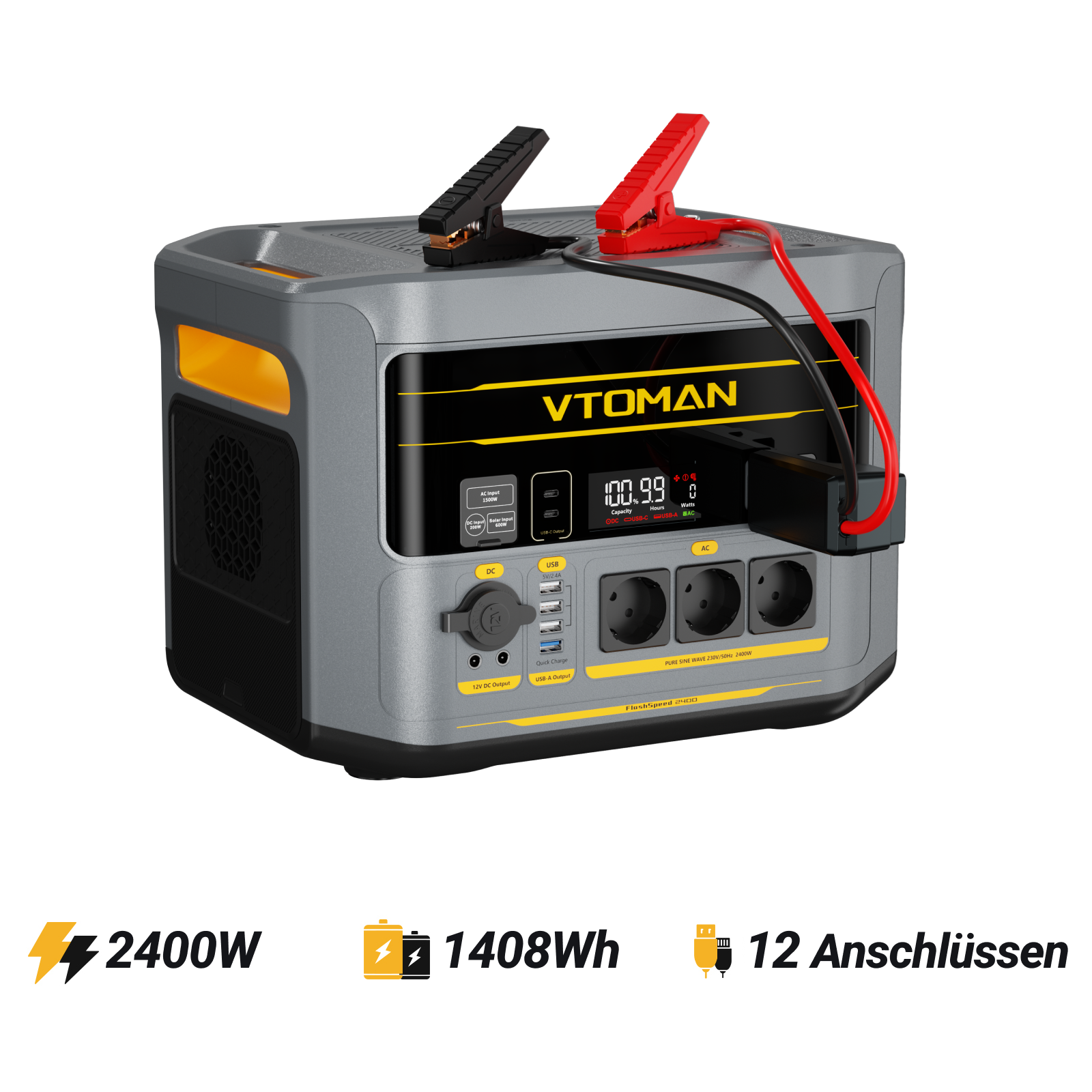 VTOMAN FlashSpeed 2400 bærbar powerstation 200W Pro solargenerator