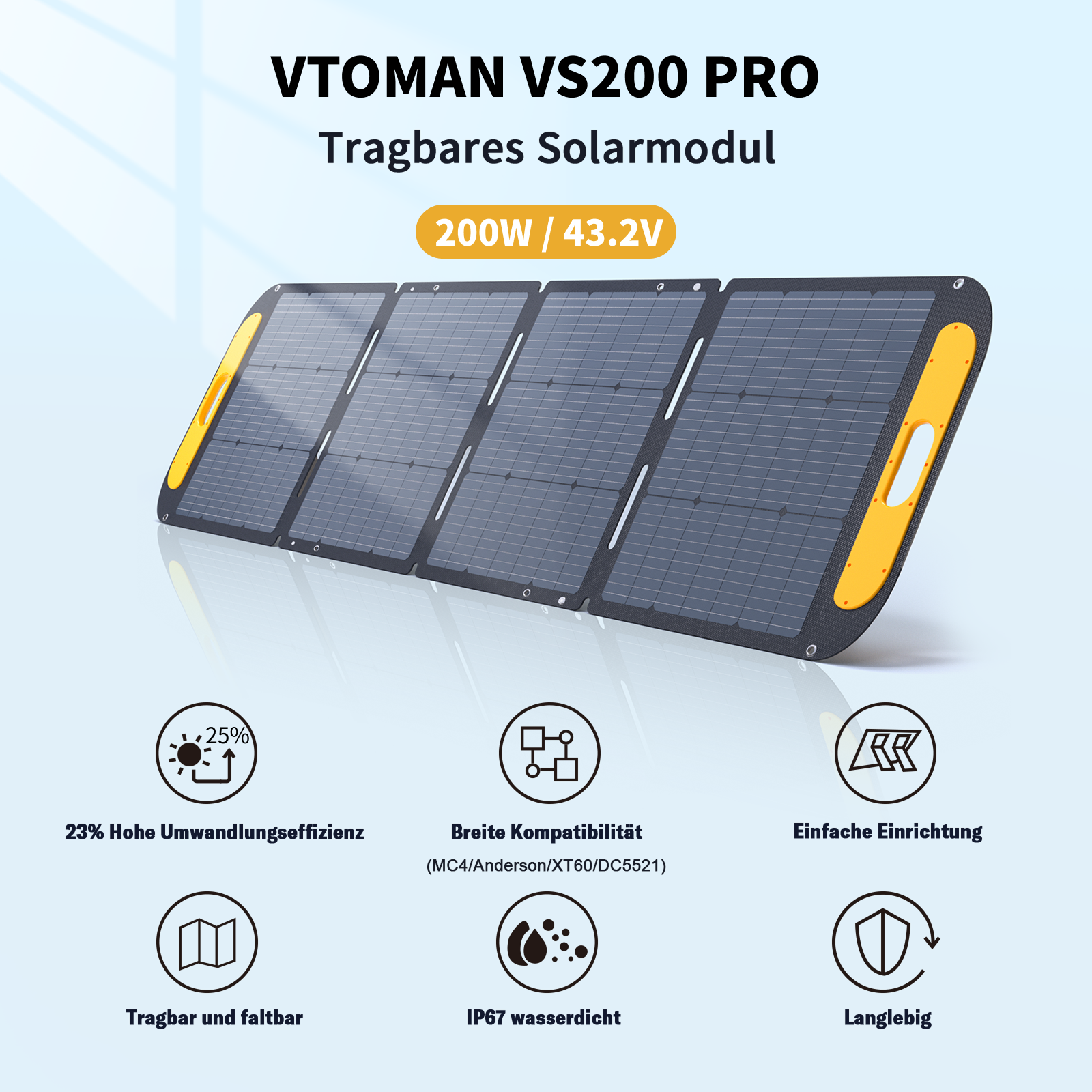 VTOMAN 200W Pro Faltbares tragbares Solarpanel