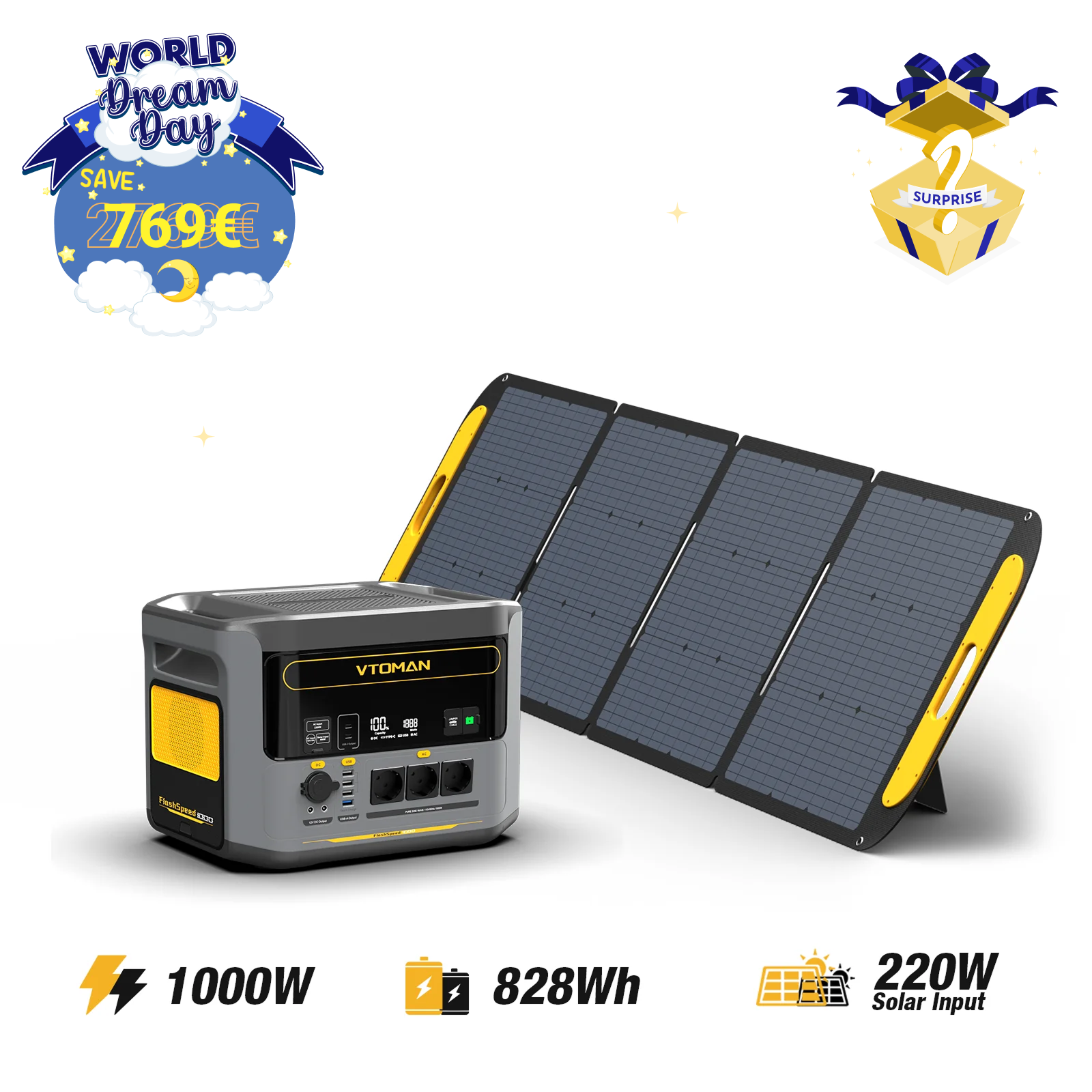 FlashSpeed 1000W/828Wh 220W Solar Generator