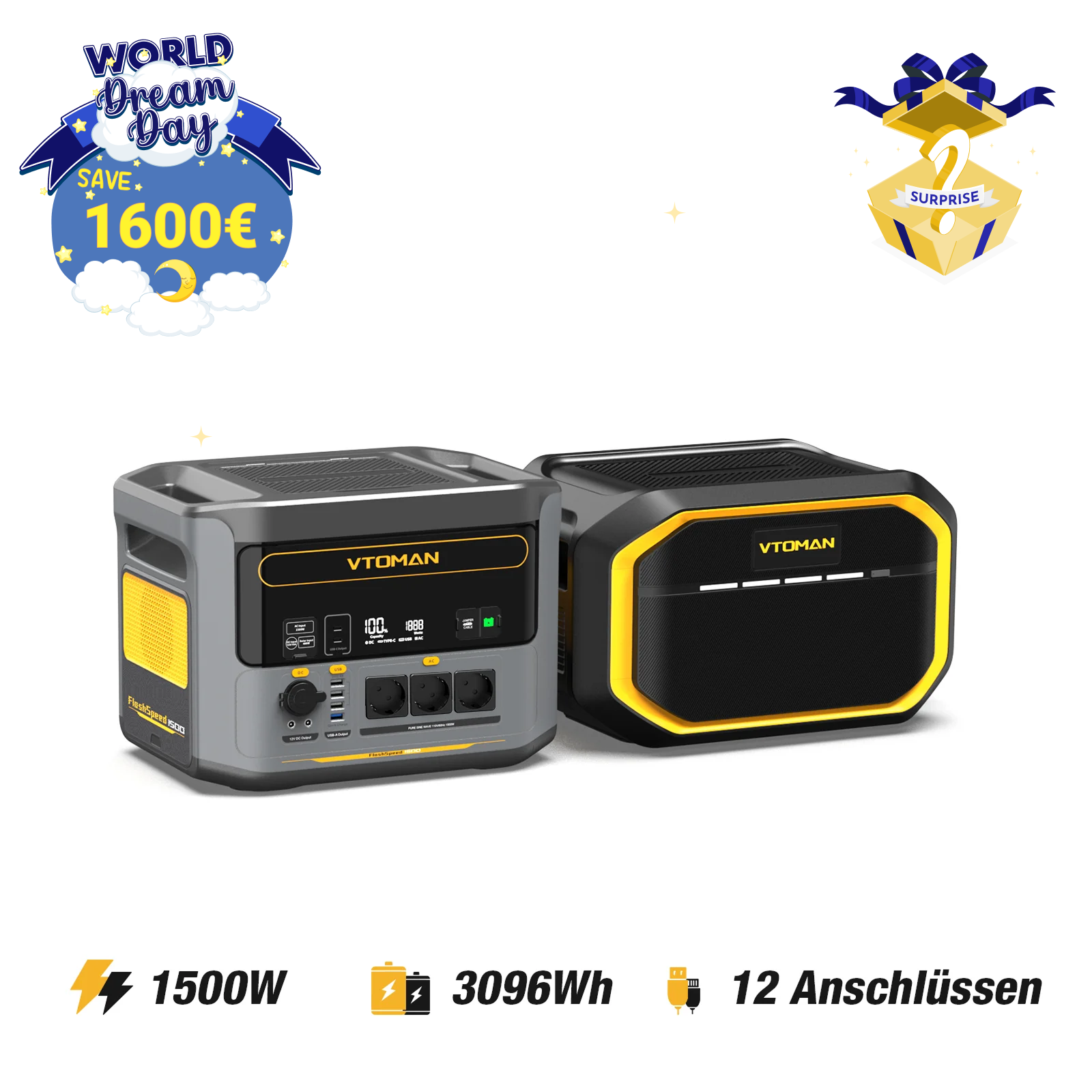 VTOMAN 1548Wh Zusatzbatterie kompatibel mit FlashSpeed 1500