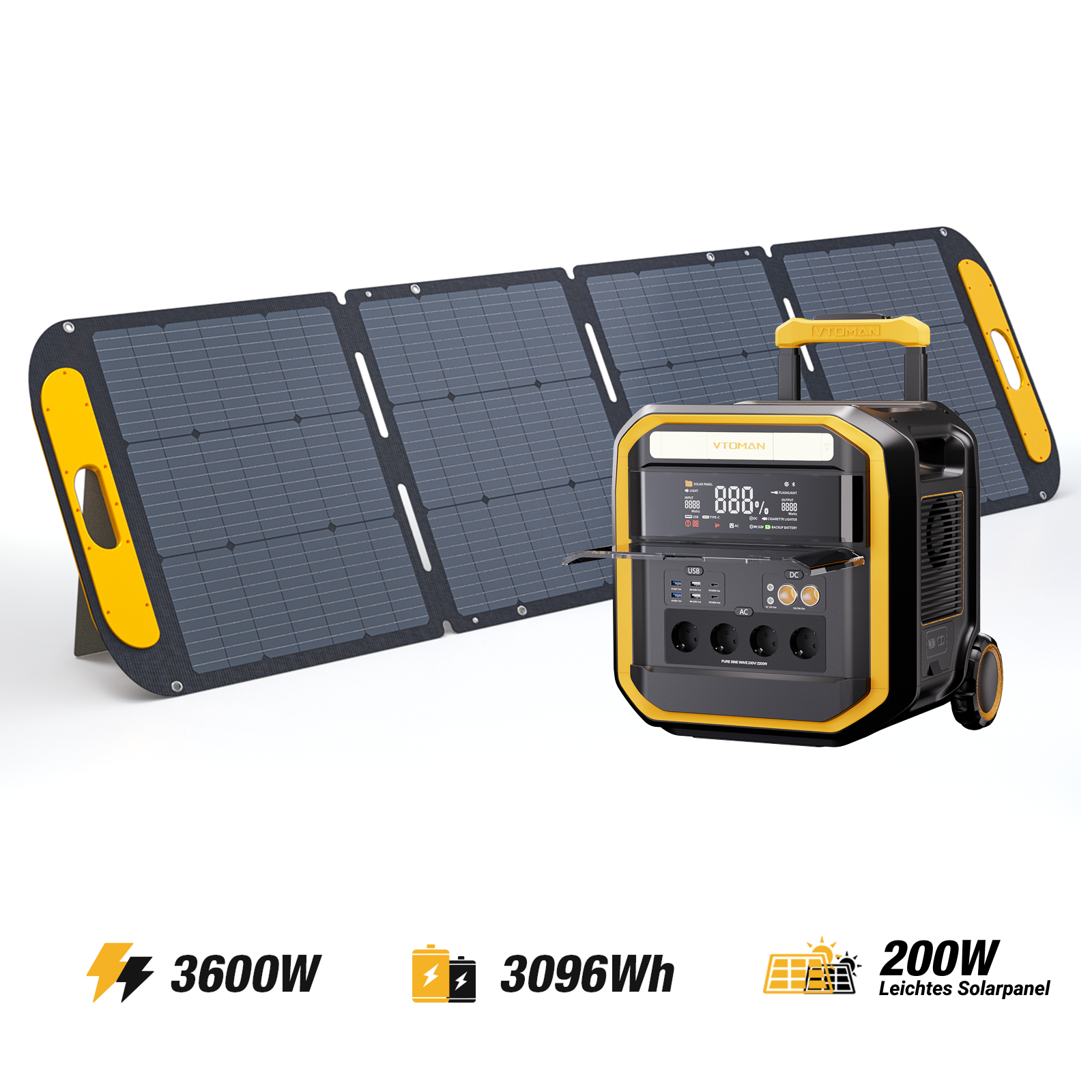 VTOMAN FlashSpeed Pro 3600 Estação de Energia Portátil com Gerador Solar Pro 200W