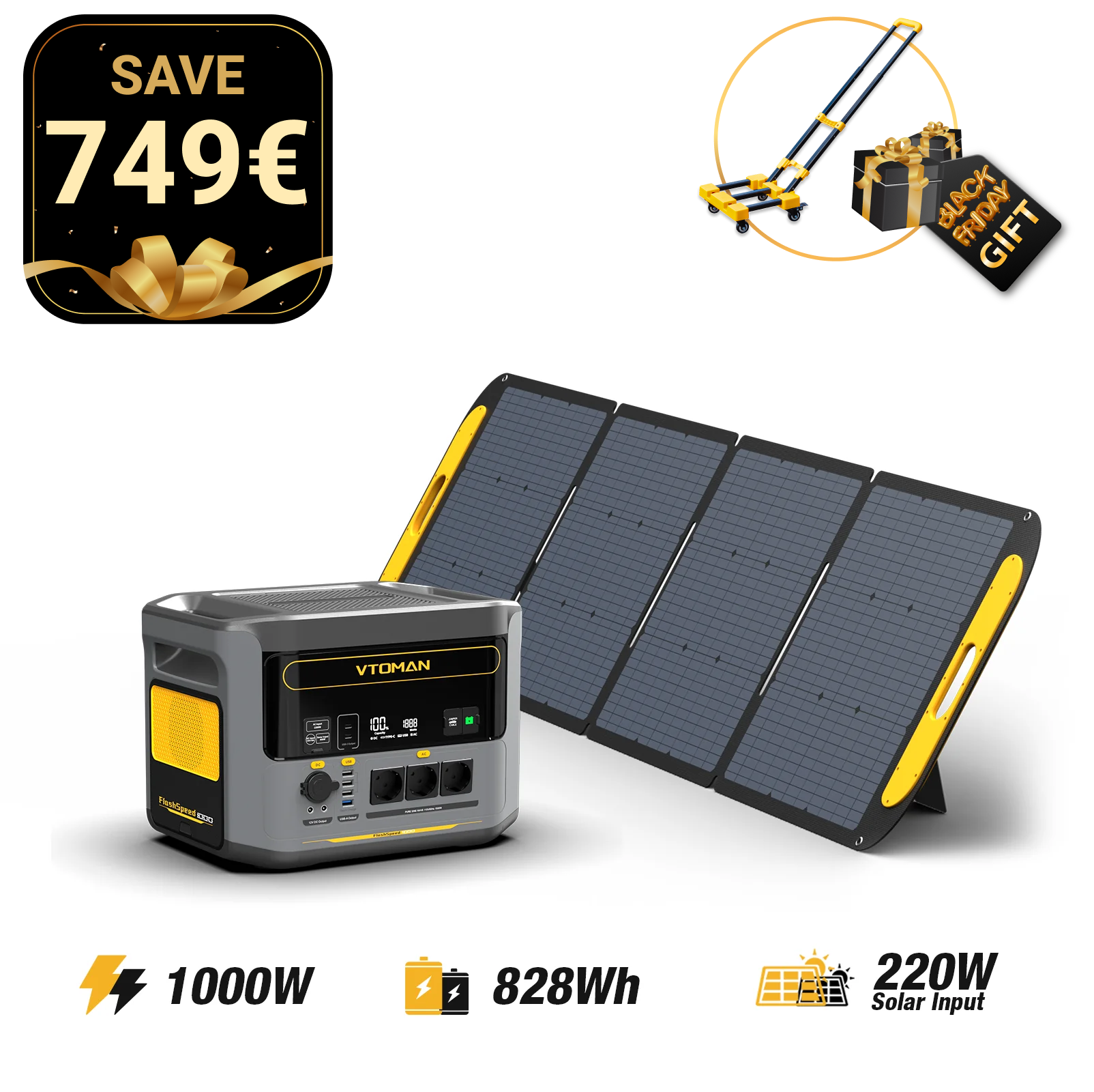 FlashSpeed 1000W/828Wh 220W Solar Generator