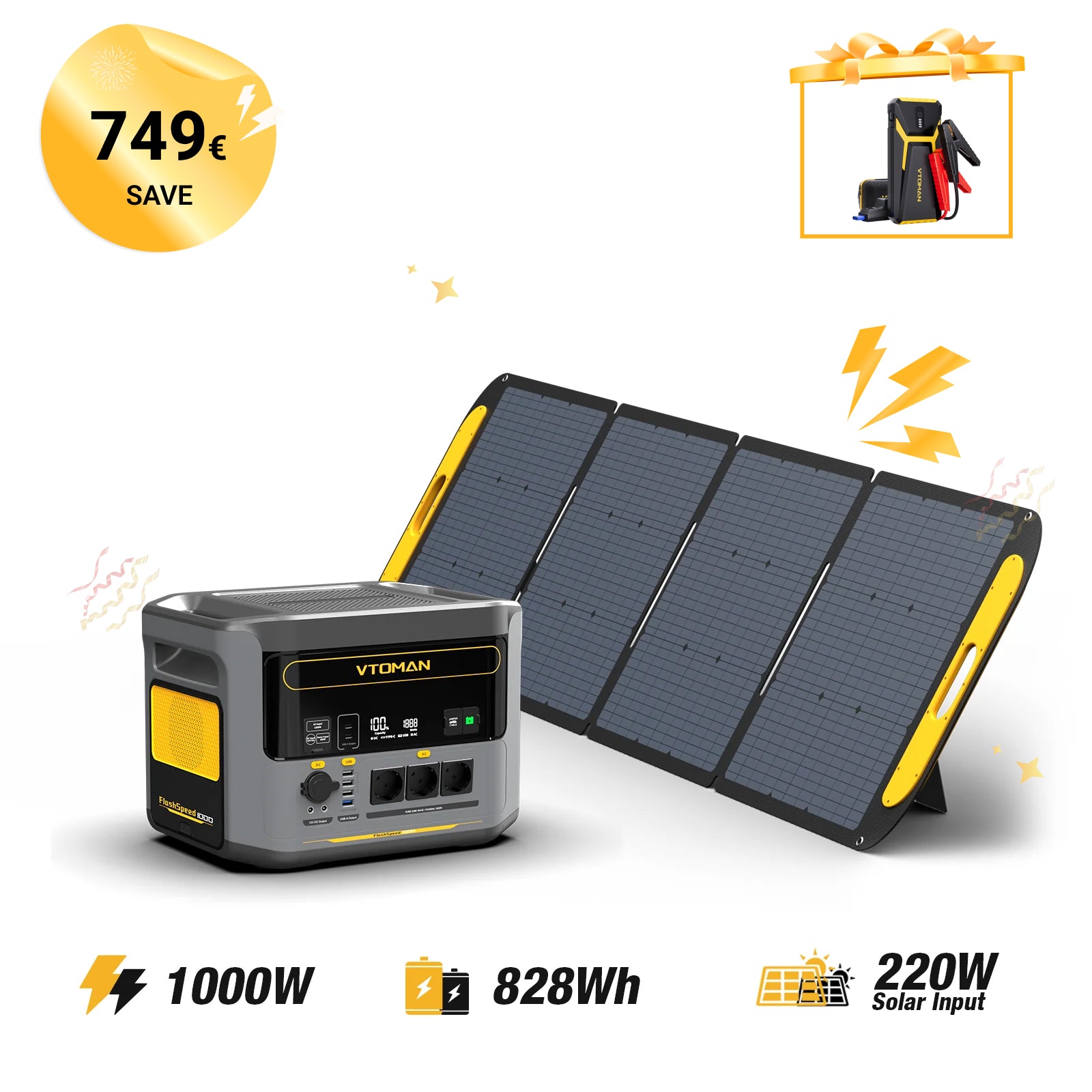 FlashSpeed 1000W/828Wh 220W Solar Generator