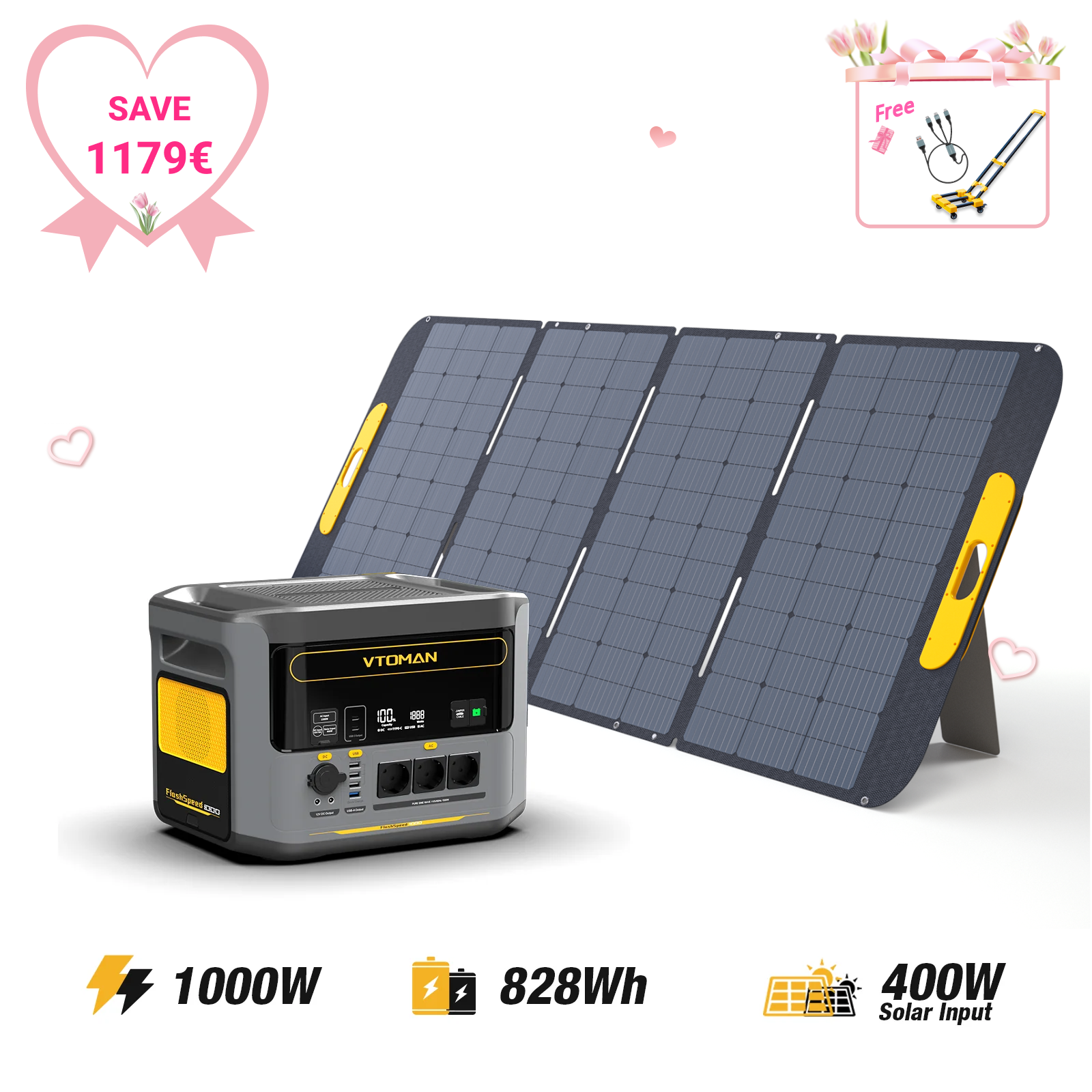 FlashSpeed 1000W/828Wh 400W Solar Generator