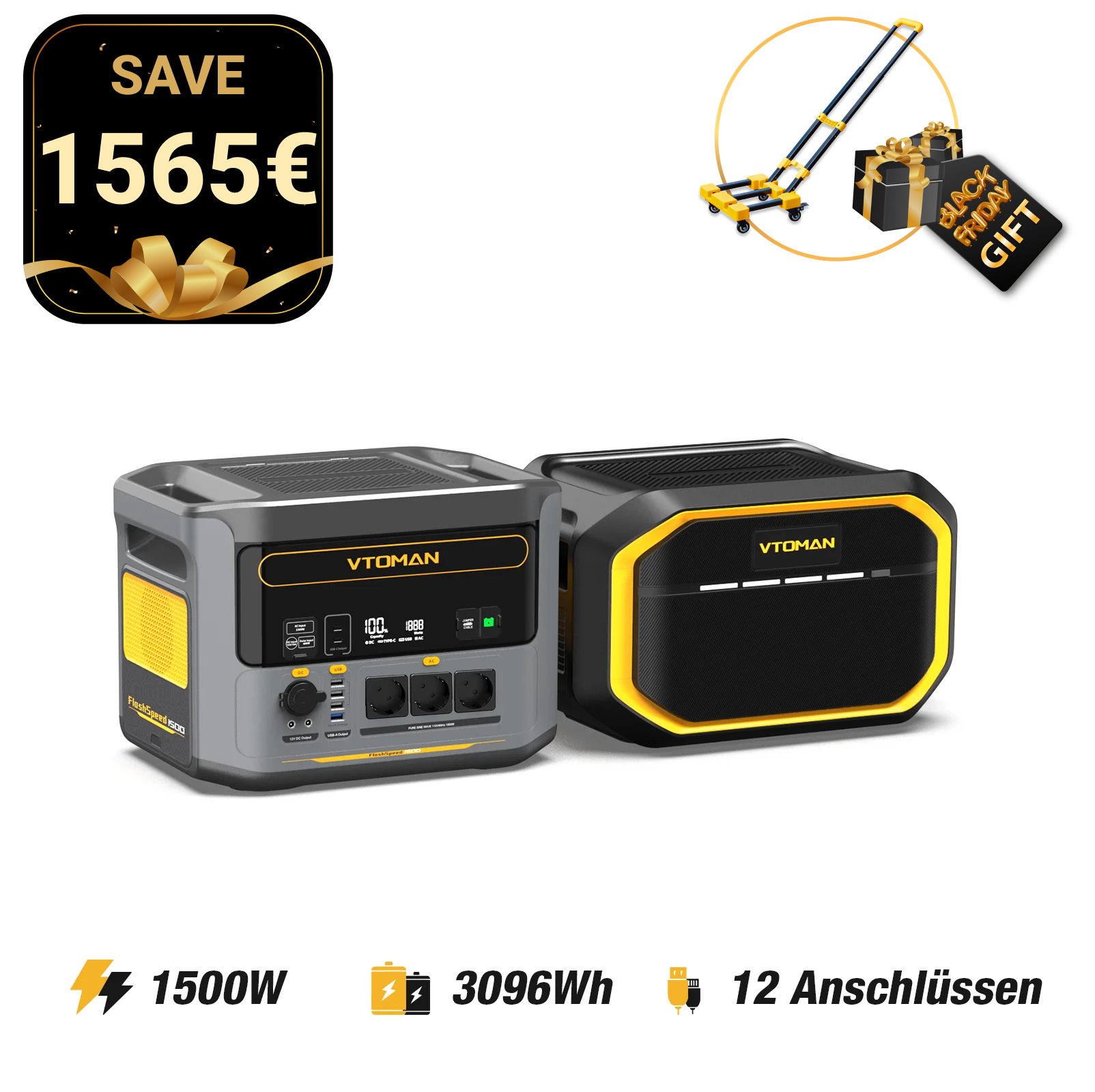 VTOMAN 1548Wh Zusatzbatterie kompatibel mit FlashSpeed 1500