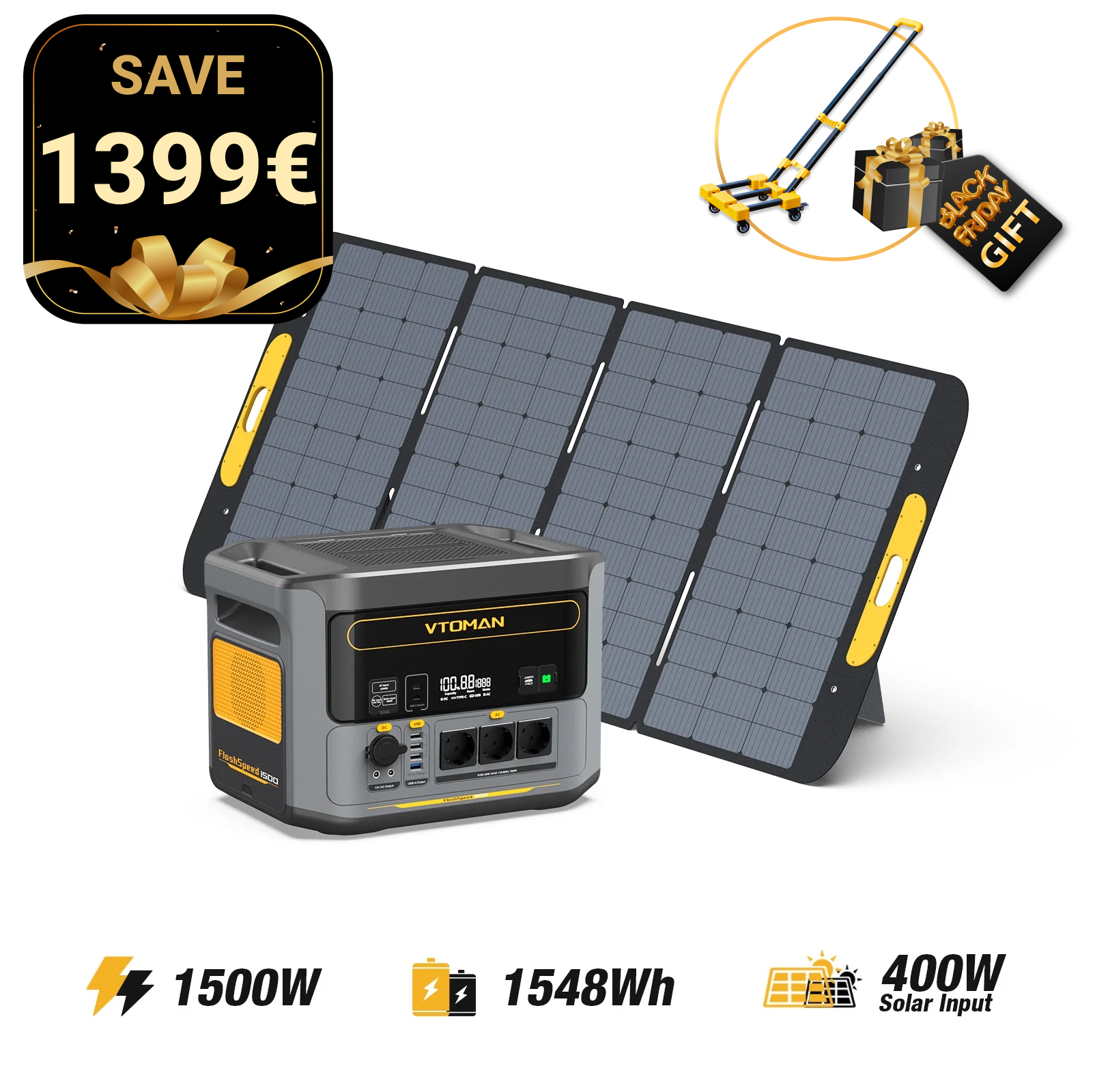 VTOMAN 400W Faltbares tragbares Solarpanel