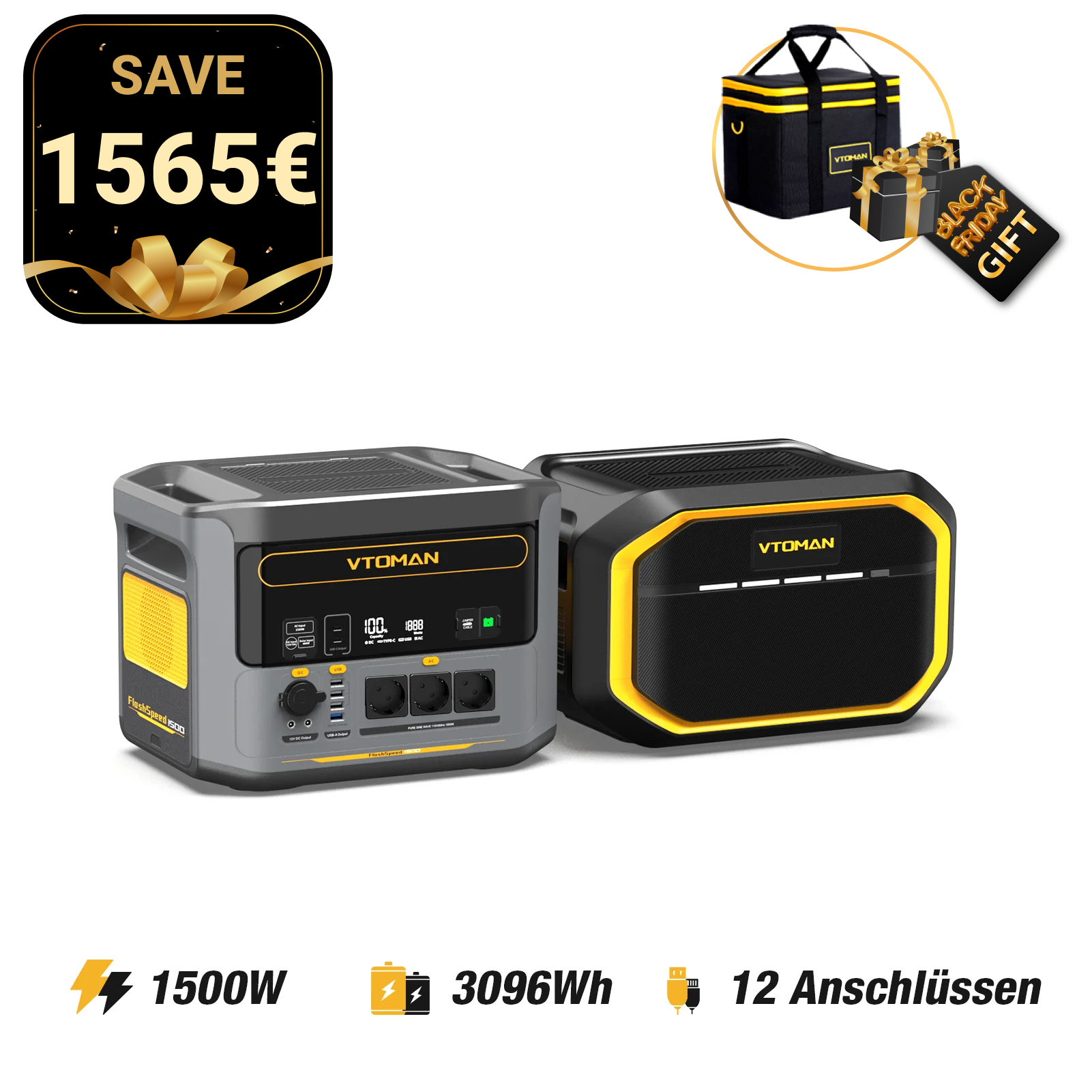 VTOMAN 1548Wh Zusatzbatterie kompatibel mit FlashSpeed 1500