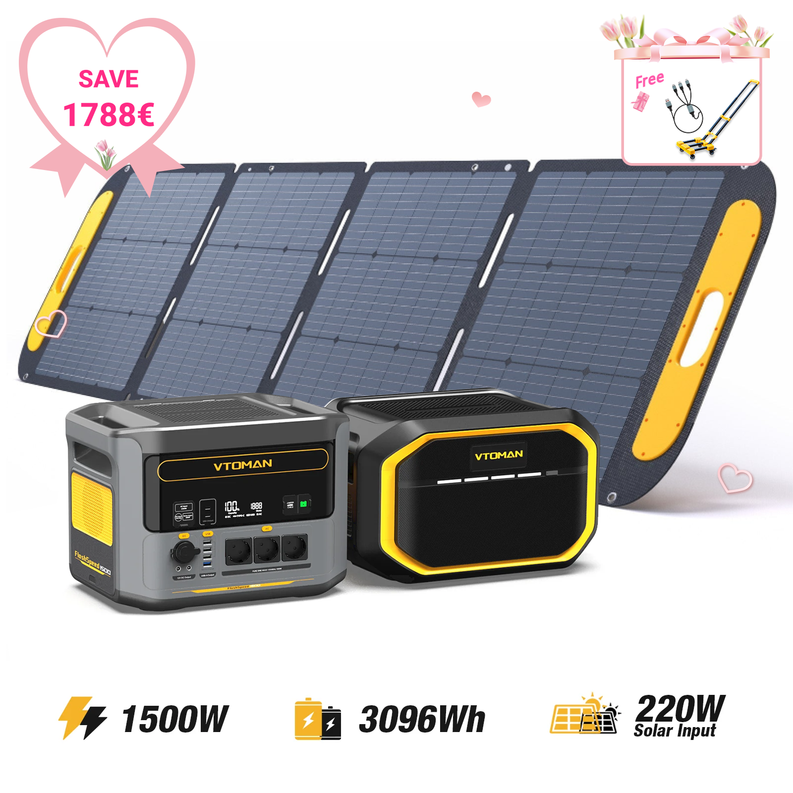 Bundle FlashSpeed 1500/3096Wh Zusatzbatterie 220WPro Solargenerator