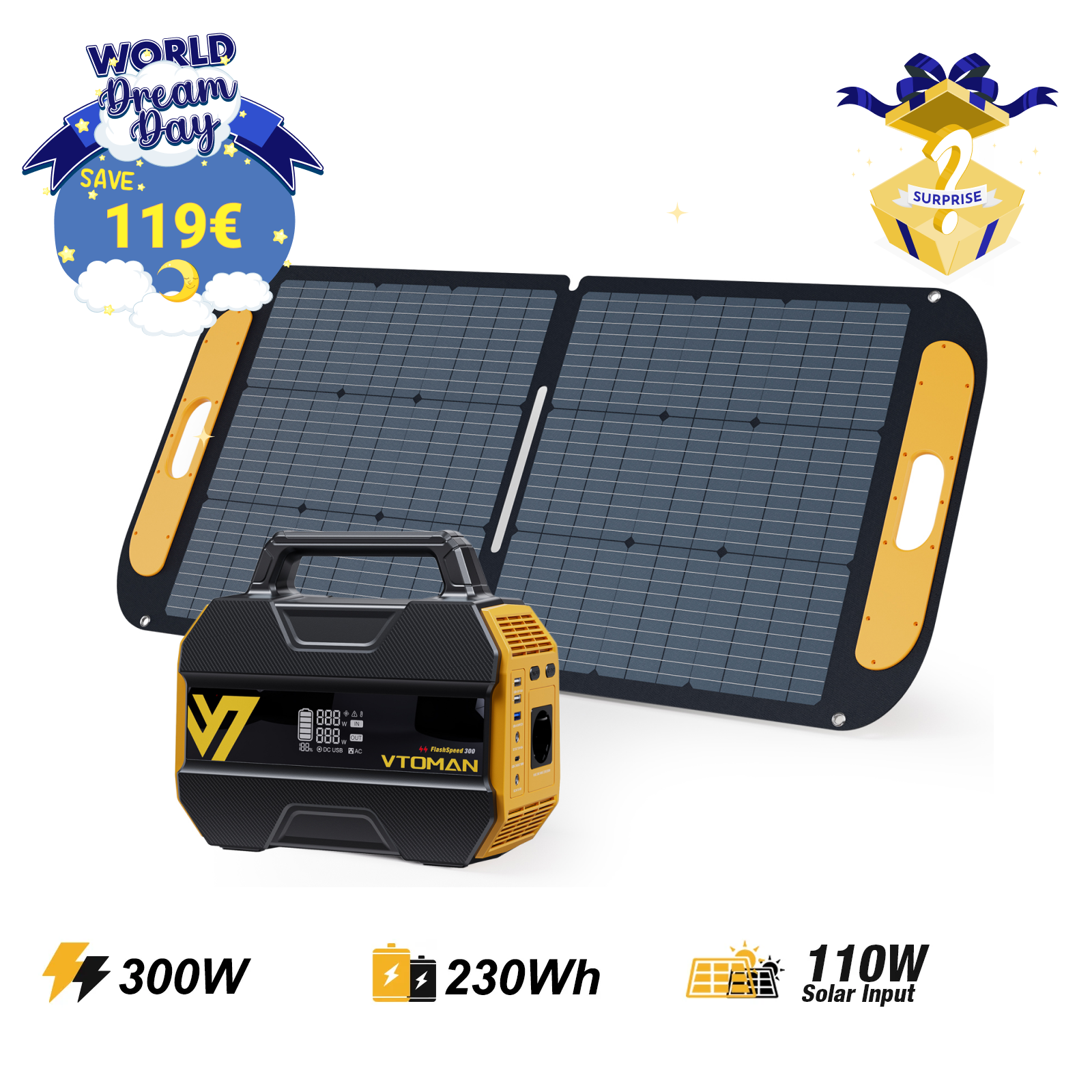 VTOMAN FlashSpeed 300 Tragbare Powerstation with 110W Solar Panel