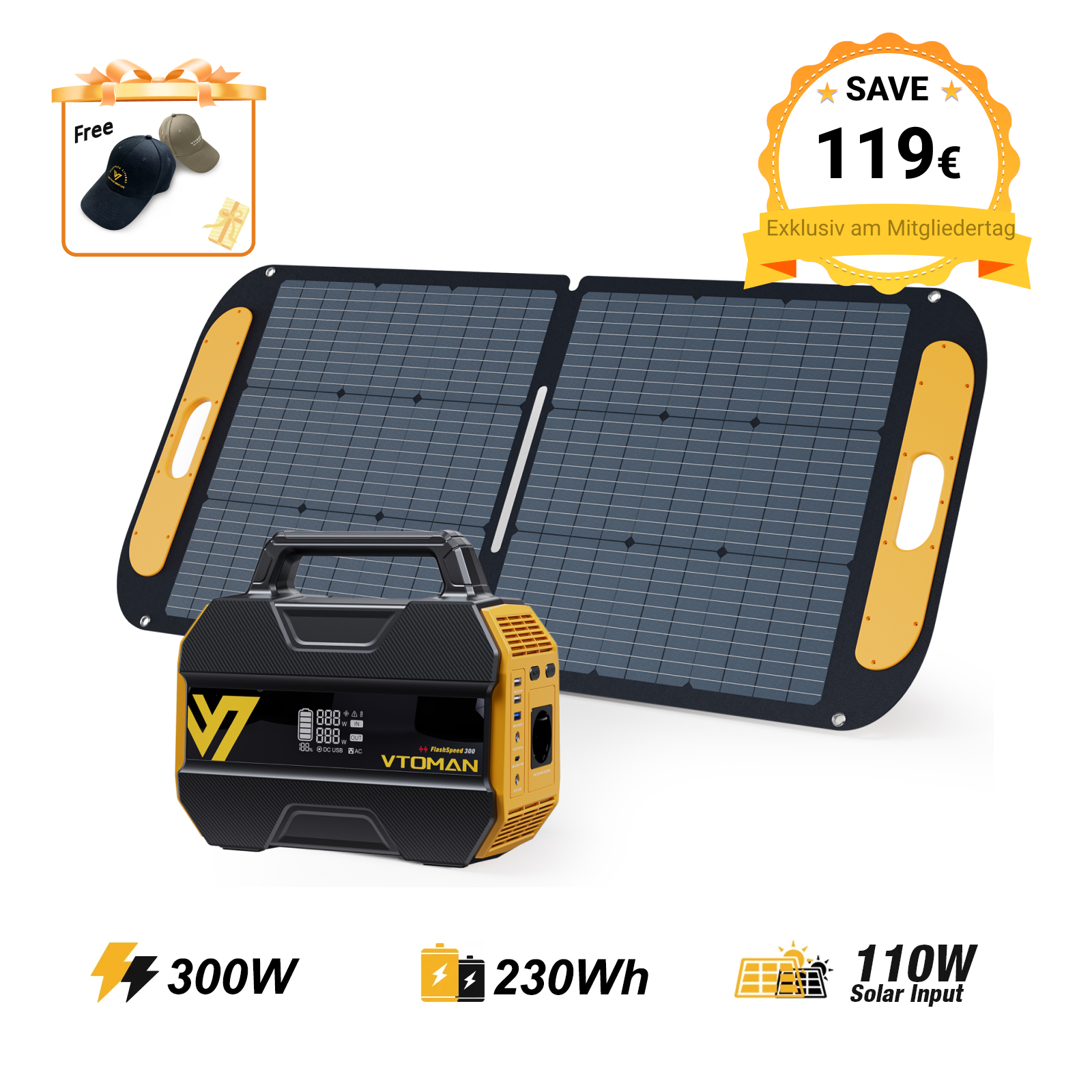 VTOMAN FlashSpeed 300 Tragbare Powerstation with 110W Solar Panel