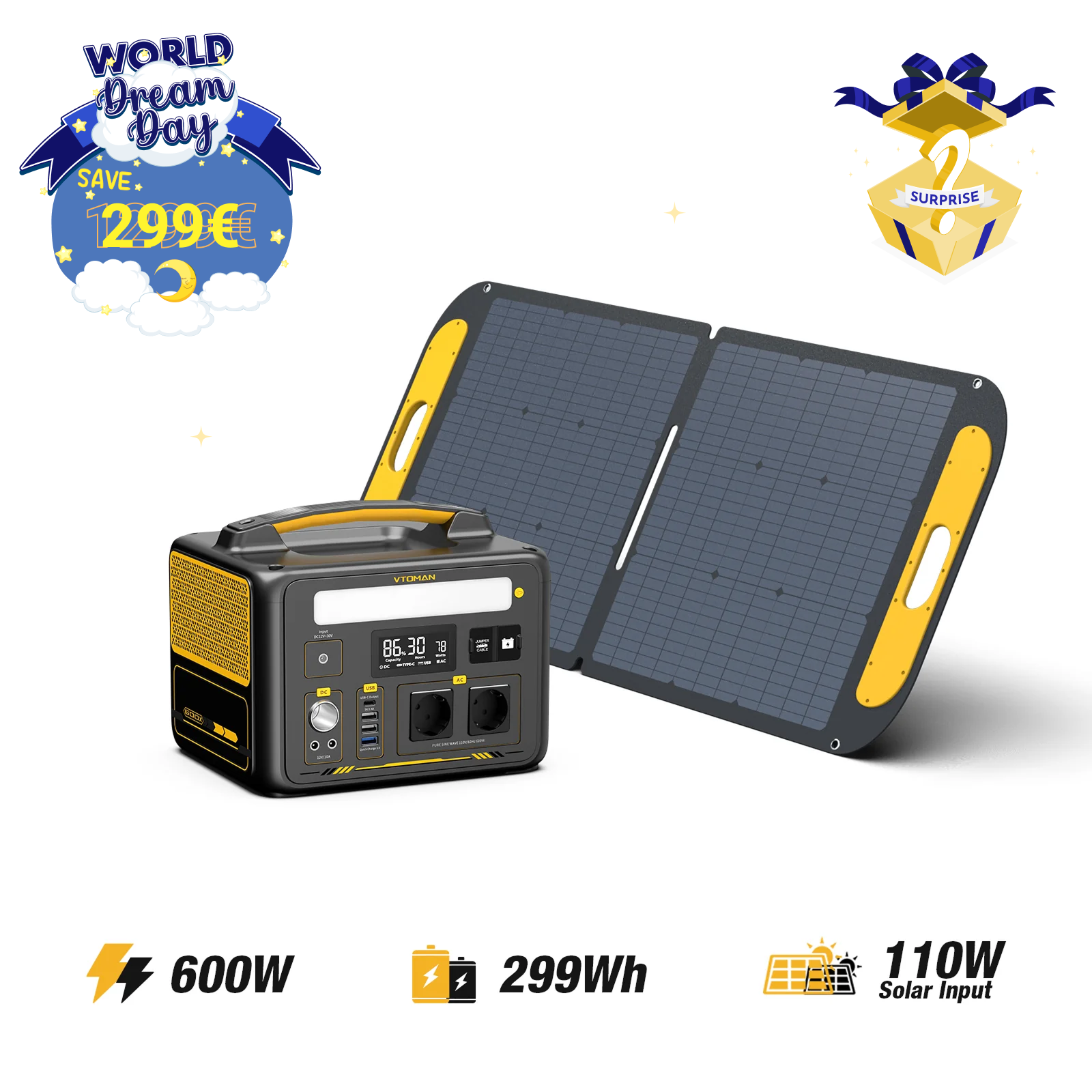 VTOMAN 110W Faltbares tragbares Solarpanel