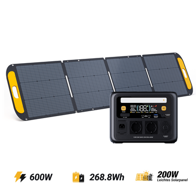 VTOMAN Jump 600X Tragbare Powerstation 268,8Wh mit 200W Leichtes Solarpanel