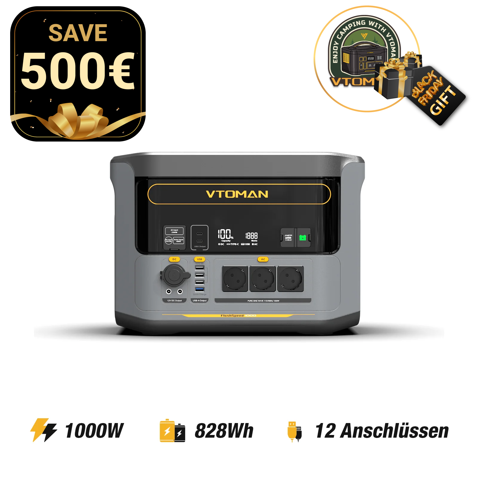 VTOMAN FlashSpeed 1000 Tragbare Powerstation 828Wh | 1000W