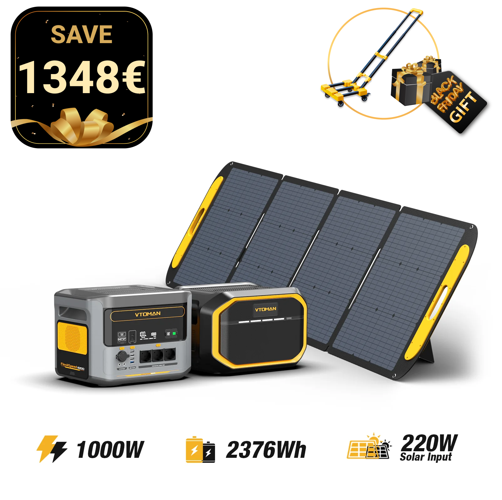 FlashSpeed 1000W/2376Wh 220W Solar Generator