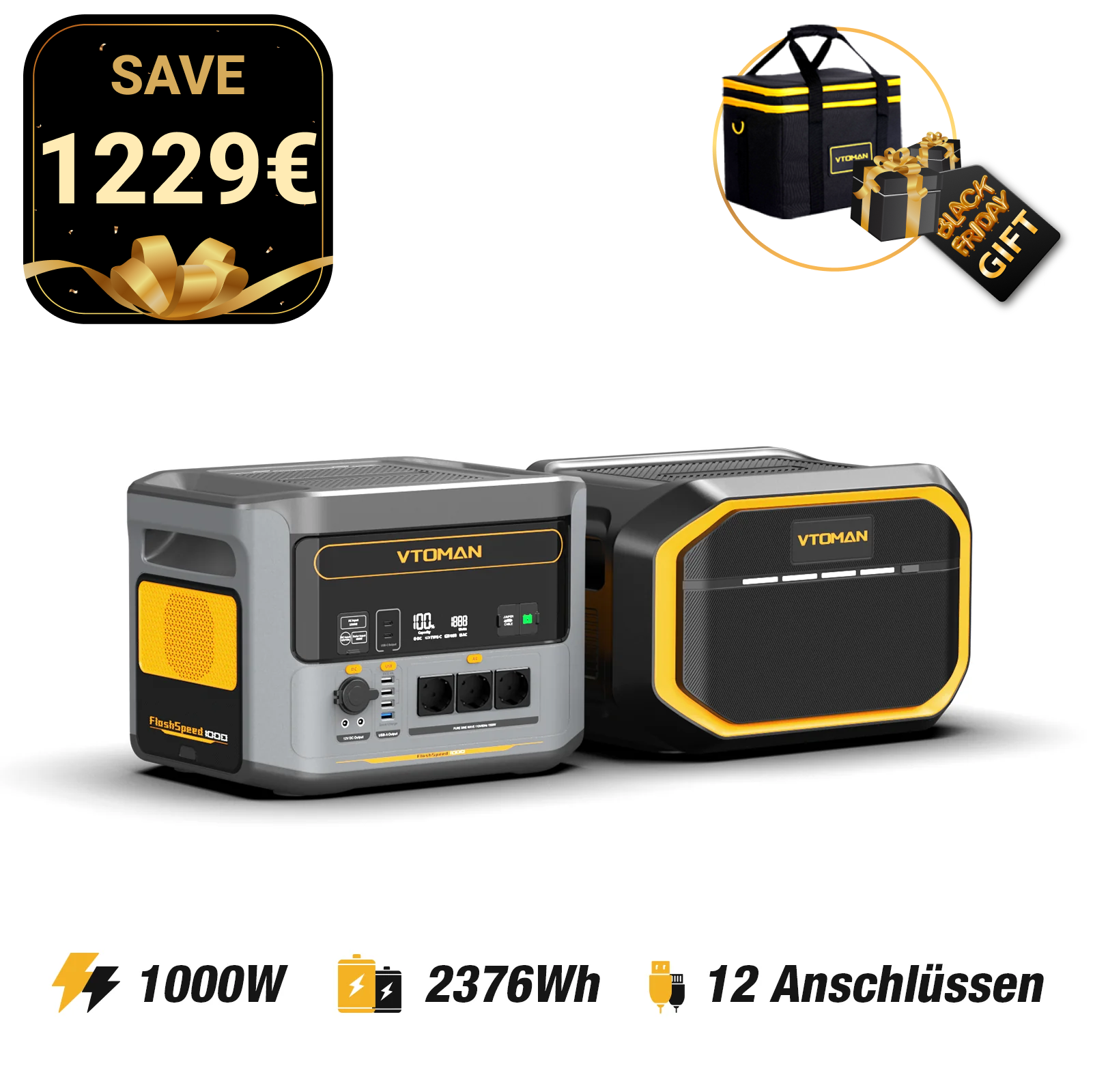 VTOMAN 1548Wh Zusatzbatterie kompatibel mit FlashSpeed 1500