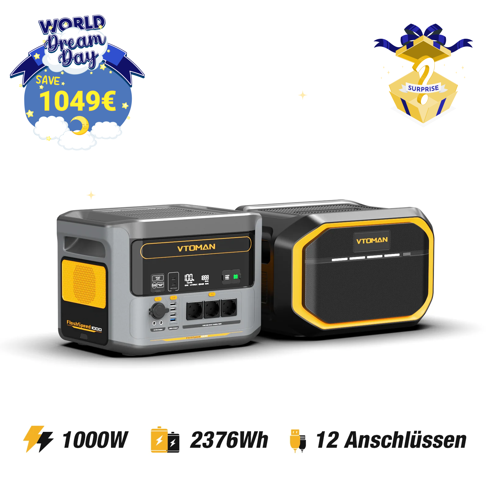 VTOMAN 1548Wh Zusatzbatterie kompatibel mit FlashSpeed 1500